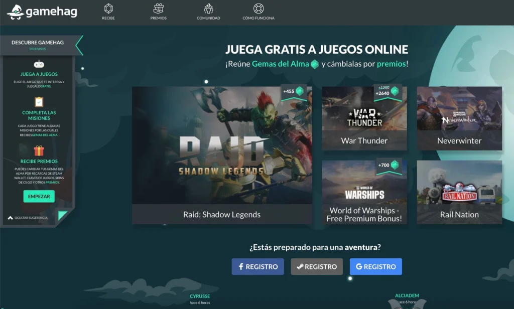Gamehag captura de pantalla principal