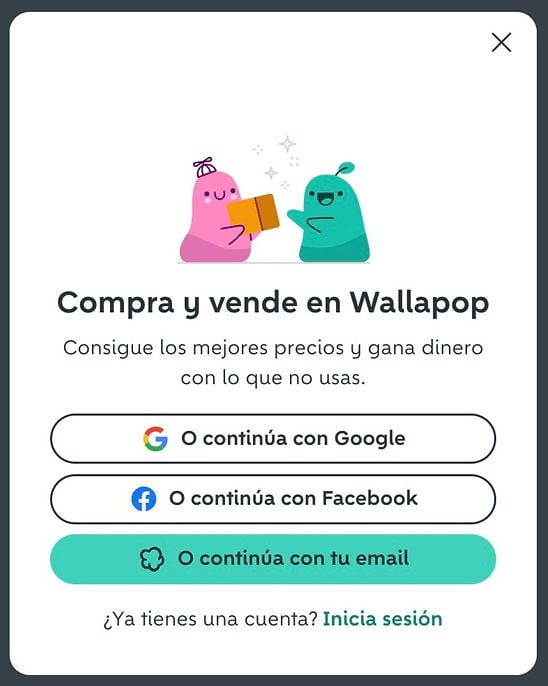 Pantalla registro Wallapop