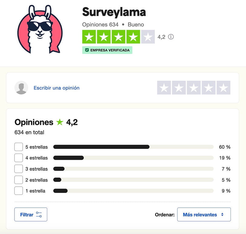 opiniones SurveyLama en Trustpilot