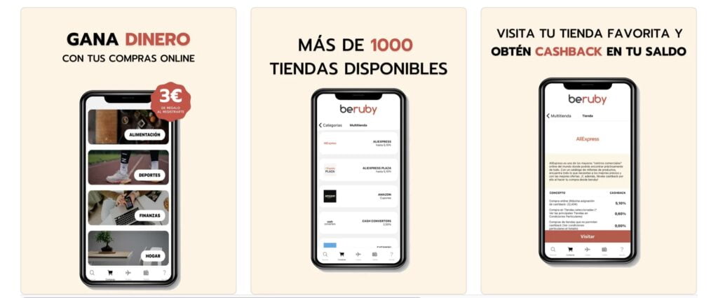 Capturas de pantalla de la aplicación móvil de Beruby